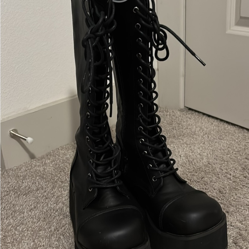 Demonia Black Lace-Up Gothic Boots